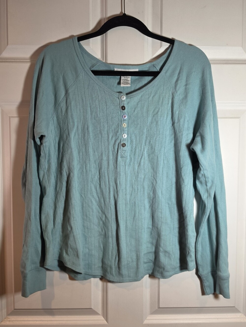 Sag Harbor Light Blue Cotton Ribbed Henley Long Sleeve Top XL